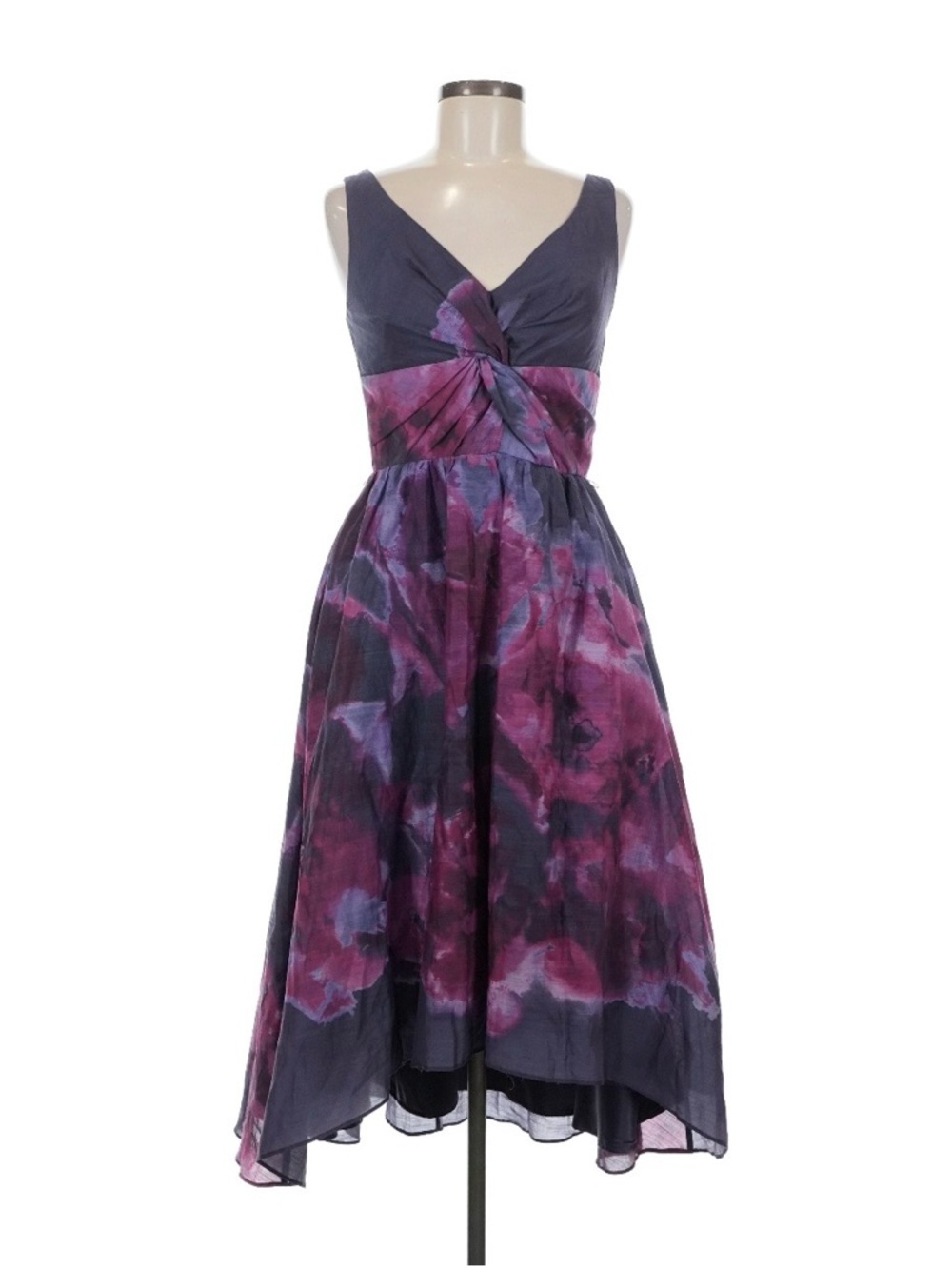Lela Rose Violet & Pink Floral Print Fit-n-Flare Midi Hi-Lo Dress NWT